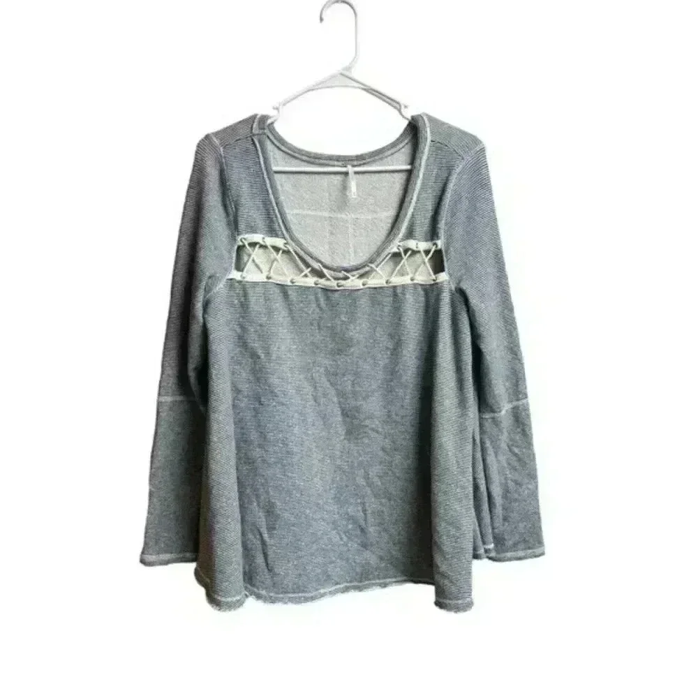 Free People Lacey Love Fleece Long Sleeve Oversize Crisscross Chest‎ Sweatshirt